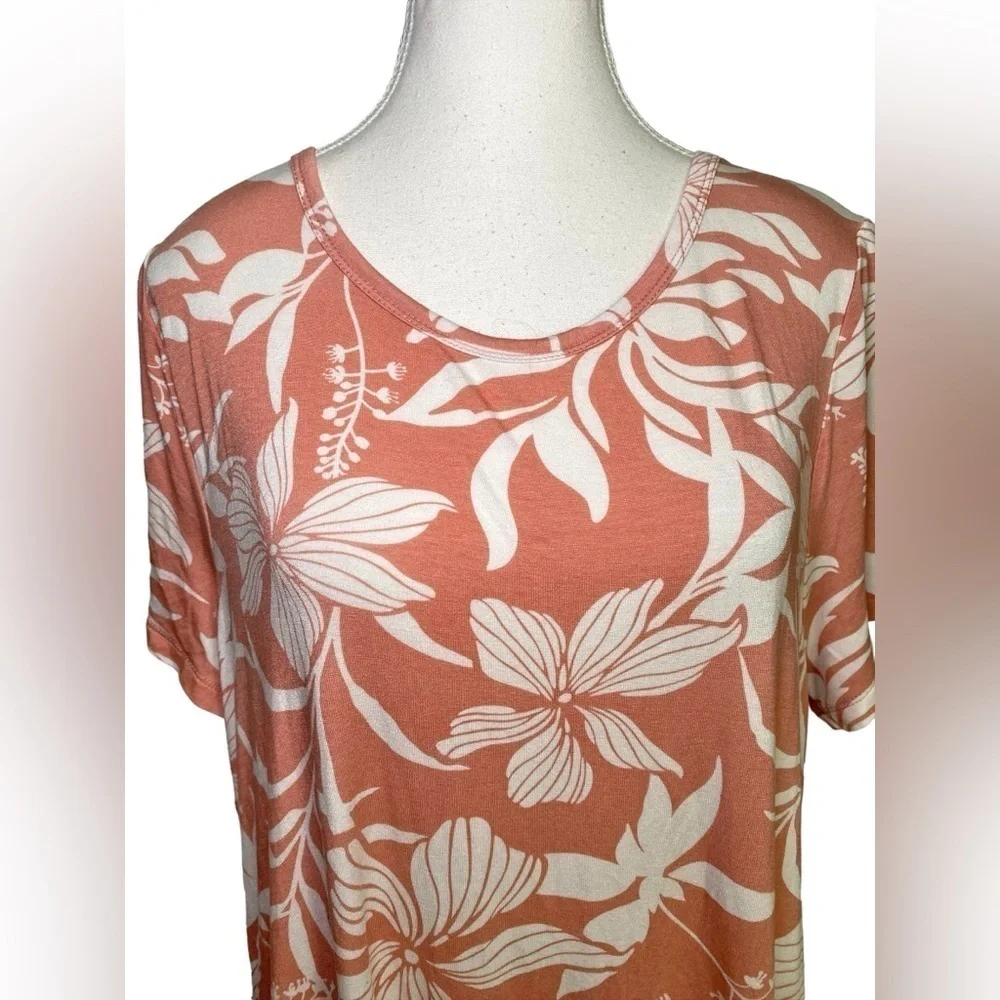 Viamor Peach Floral Short Sleeve Midi Dress with Pockets - Picture 3 of 14